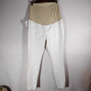 Isabel Maternity Crossover Panel Slim Ankle Pants Tan/white Size 12 New With Tag